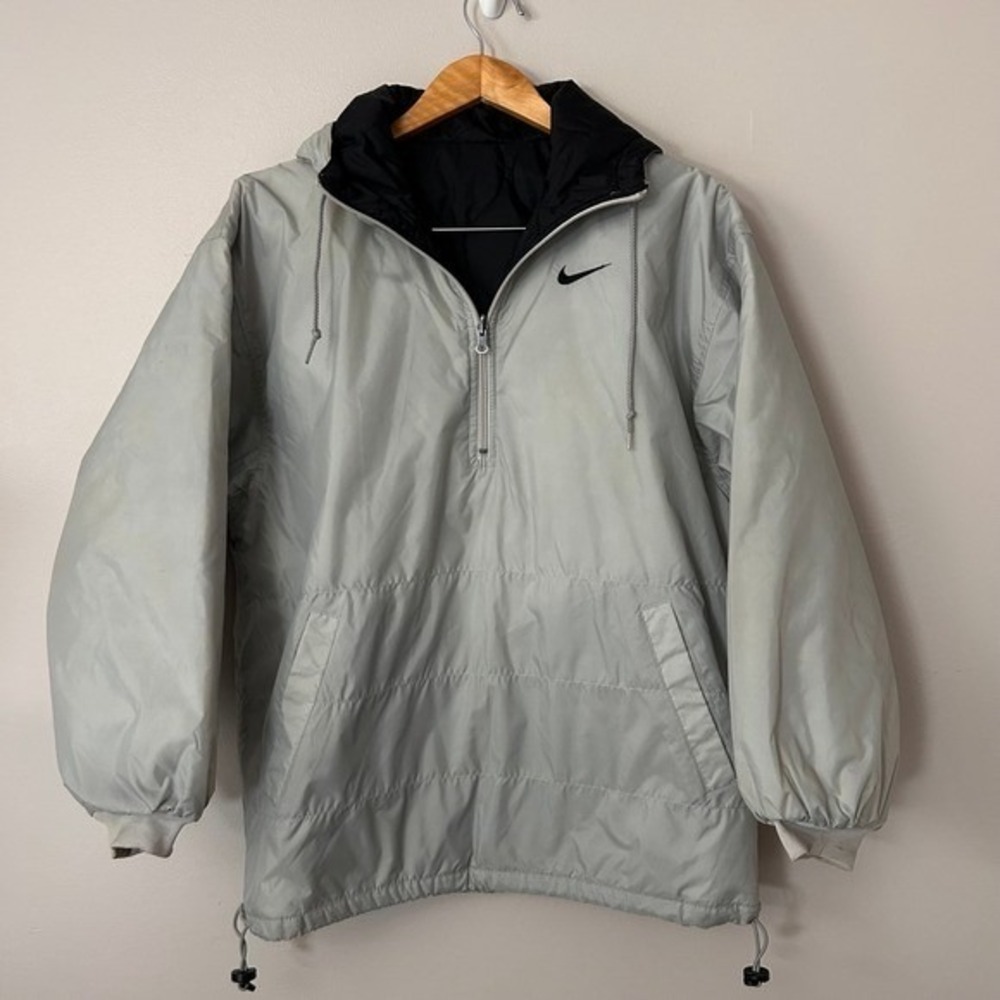 Nike Jacket Womens Small‎ Gray Reversible Anorak 1/4 Zip Hooded Vintage Y2K 90s